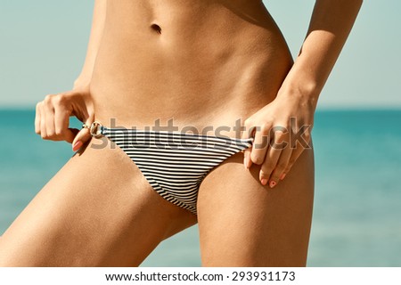 Sexy Woman Striped Bikini On Sea Stock Photo Edit Now