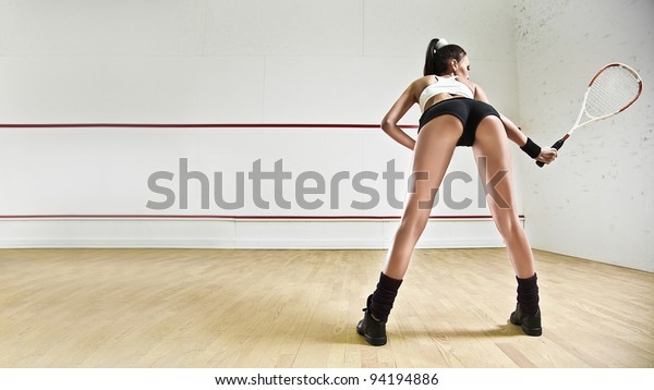 Sexy Woman Tennis Racket Squash Stock Photo Edit Now