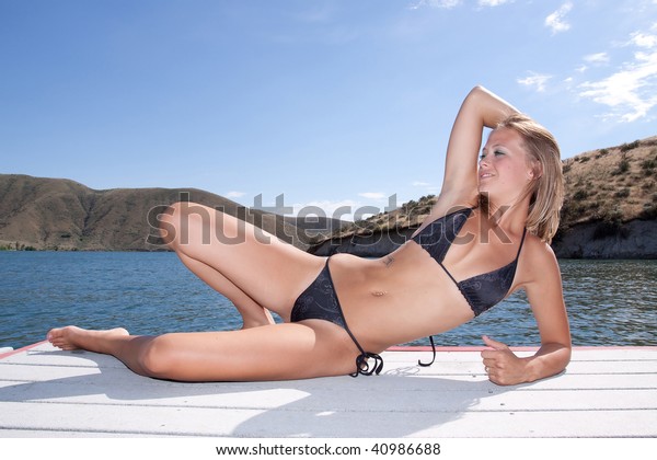 Sexy Woman Wearing Bikini By Lake Stock Photo Edit Now 40986688