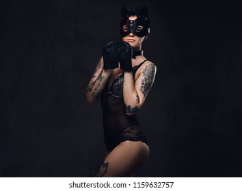 Sexy Woman Wearing Black Lingerie Bdsm Foto Stok Shutterstock