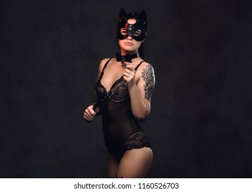 Sexy Woman Wearing Black Lingerie Bdsm Stock Photo