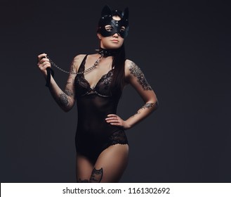 Sexy Woman Wearing Black Lingerie Bdsm Foto Stok 1161302692 Shutterstock