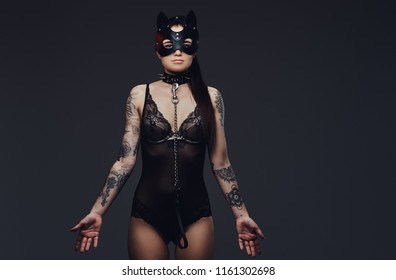 Sexy Woman Wearing Black Lingerie Bdsm Foto Stok Shutterstock