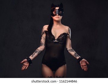 Photo De Stock Sexy Woman Wearing Black Lingerie Bdsm