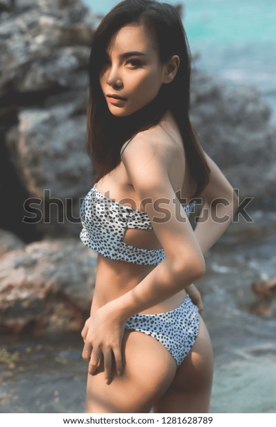 Sexy Woman White Black Bikini On Stock Photo Edit Now