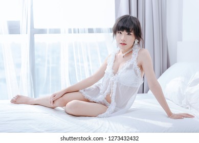 Sexy Woman White Lingerie On Bed Stock Photo Edit Now