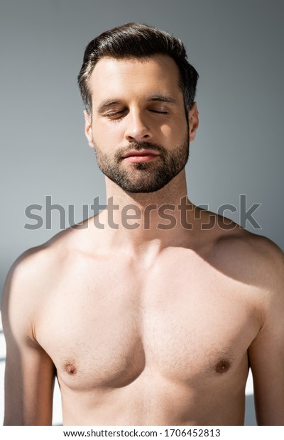 Shirtless Handsome Man Closed Eyes On Foto Stock Shutterstock