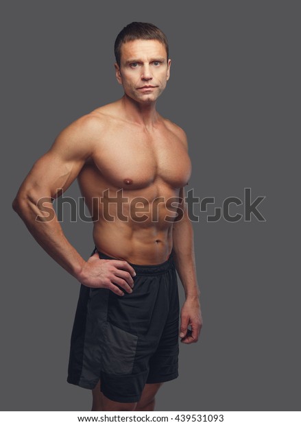 Shirtless Muscular Suntanned Middle Age Male Stock Photo