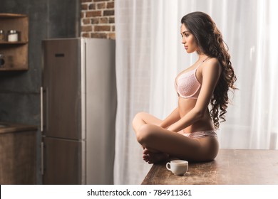 Side View Sexy Girl Lingerie Sitting Stock Photo Shutterstock