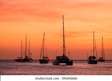 Silhouette Sail Boat On Sea Sunset Stock Photo Shutterstock