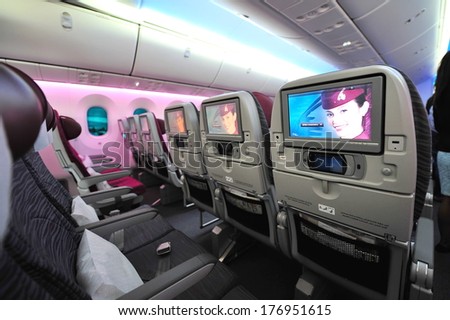 Singapore February 12 Ious Comfortable Economy Stock Photo Edit Singapore February 12 Ious And Comfortable Economy Class Cabin Of Qatar Airways Boeing 787