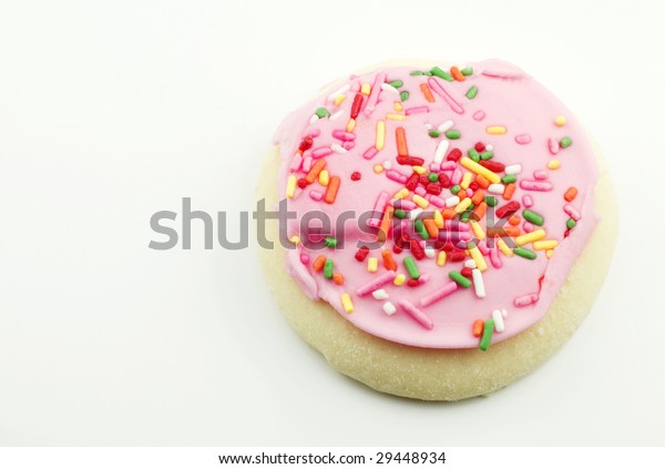 Single Pink Frosted Sugar Cookie Colorful Stock Photo