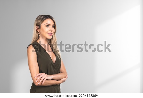 Smiling Attractive Businesswoman Wearing Formal Wear Stock Photo