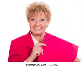 Smiling Mature Woman Pink Folder Stock Photo 7072903 Shutterstock