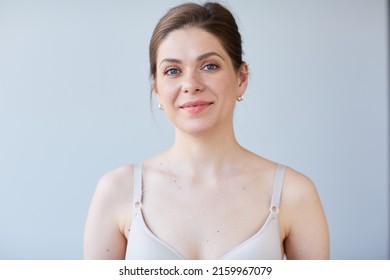 Smiling Woman Naked Shoulders Long Hair Stock Photo