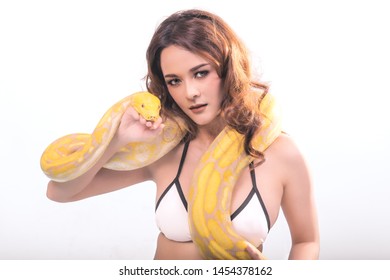 Snake Woman Isolated Asian Woman Bikini Stock Photo Edit Now