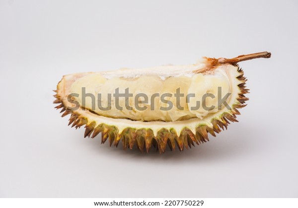 Split Durian Fruit Isolated White Background Stock Photo