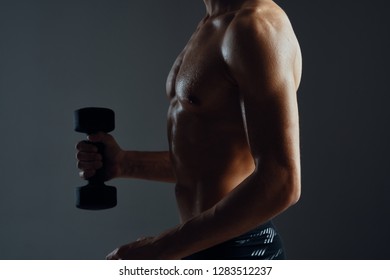 Inflated Man Muscular Naked Torso Workout Stock Photo