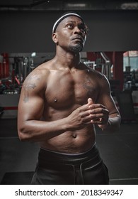 Sports African American Guy Naked Muscular Stock Photo 2018349347