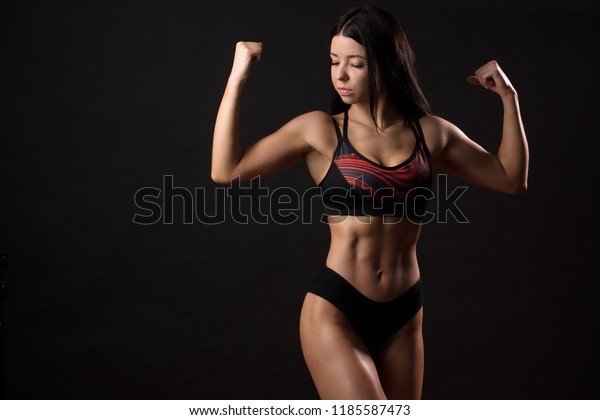 Sporty Sexy Girl Great Abdominal Muscles Stock Photo