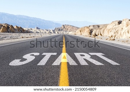 Start line on country highway wallpaper. Concept for business planning, strategy and challenge or career path, opportunity and change