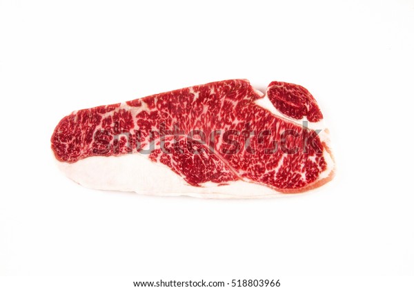 Striploin Beefsteak On White Backgroundaustralian Wagyu Stock Photo