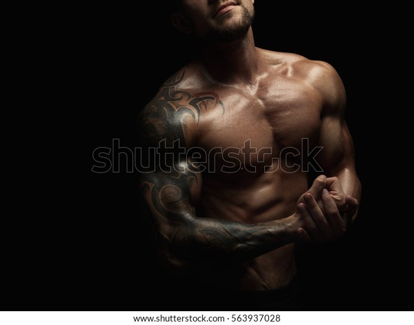 Strong Athletic Man Bodybuilder Unrecognizable No Face Portrait