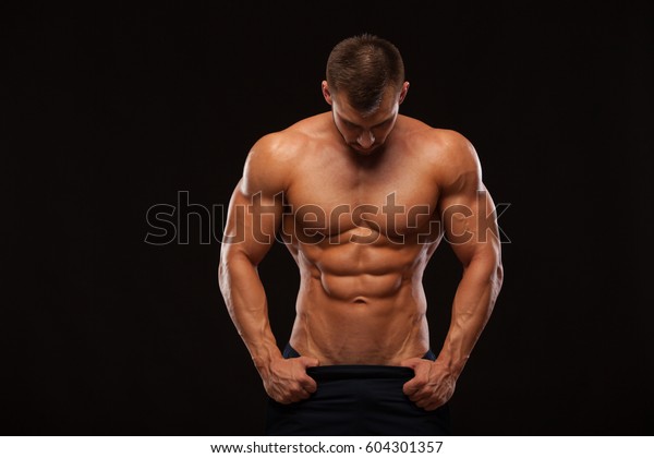 Strong Athletic Man Fitness Model Showing Stock Photo Edit Now 604301357