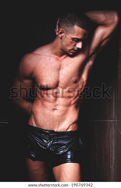 Strong Man Chains Posing Under Rain Stock Photo Shutterstock