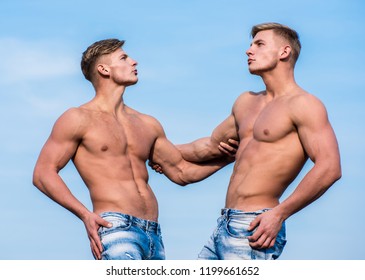 Strong Muscles Emphasize Masculinity Sexuality Men Stock Photo