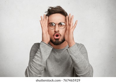 Closeup Portrait Stressed Frustrated Shocked Business Stock Photo