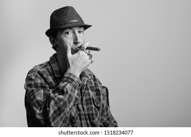 Studio Shot Mature Gangster Man Smoking Stock Photo 1518234077