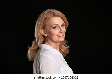 Stylish Mature Woman On Dark Background Stock Photo Edit Now