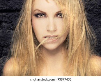 Stylish Studio Portrait Passionate Sexy Blonde Stock Photo