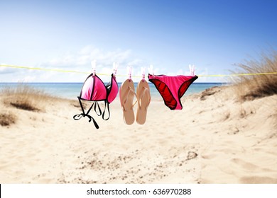 Bikini Hanging On Rope Sunlight Beach Stock Photo Shutterstock