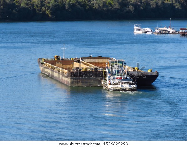 Top View Tugboat Pushing Empty Barge Stock Photo Shutterstock