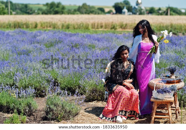 Two Indian Woman Lavender Field Stock Photo Shutterstock