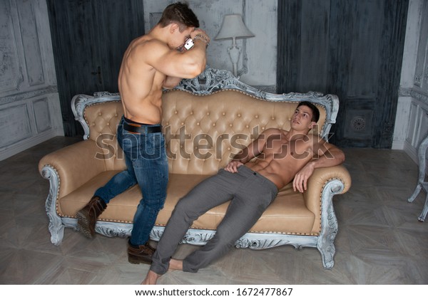 Two Muscled Male Models Posing Studio Stock Photo Shutterstock