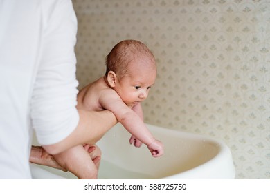 Unrecognizable Mother Bathing Her Son White Stock Photo 588725750