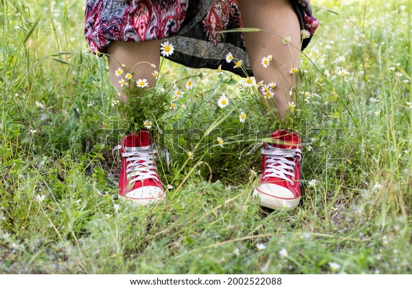 Upturned Skirt Naked Legs Red Sneakers Stock Photo Shutterstock