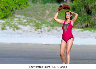 Woman Bikini Crimson Relax On Beach Stock Photo 1377790658 Shutterstock