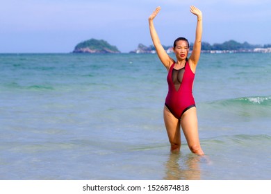 Woman Bikini Crimson Show Sexy On Stock Photo 1526874818 Shutterstock