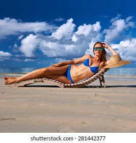 Woman Bikini Lying On Tropical Beach Stock Photo Shutterstock