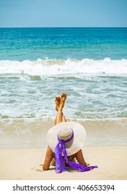 Woman Bikini Sunhat Tropical Beach Stock Photo 406653394 Shutterstock