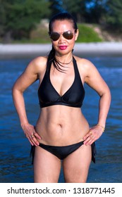 Woman Show Shape Pretty Black Bikini Stock Photo Edit Now