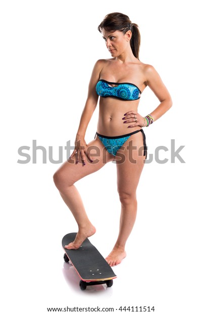 Woman Blue Bikini Skate Stock Photo Shutterstock