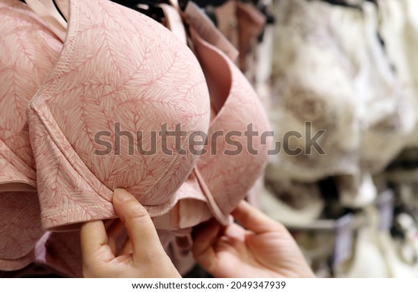 Woman Choosing Bra Lingerie Store Female Stock Photo 2049347939