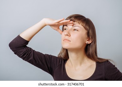 Woman Hand On Forehead Looking Into Stock Photo Shutterstock