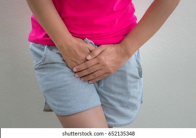 Woman Hands Holding Her Crotch She Foto Stock Shutterstock