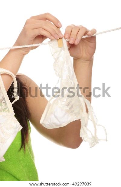 Woman Hanging Sexy Lace Lingerie On Stock Photo Edit Now 49297039